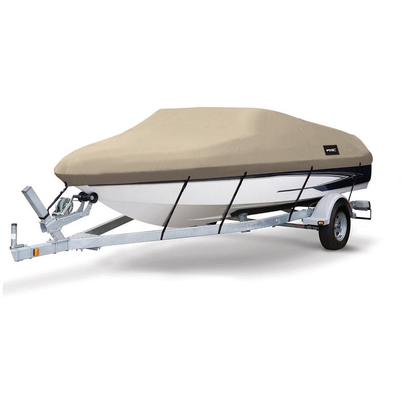 MSC Heavy Duty Oxford Ployester Made Trailerable Boat Cover,Fits V-Hull,Tri-Hull, Runabout Boat Cover (Model A - Length:14'-16' Beam Width: up to 68", Beige) - Image 1